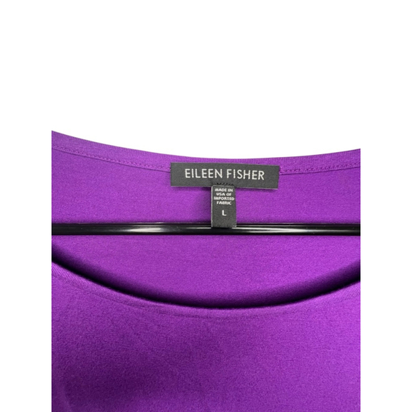 Eileen Fisher Basic Purple Long Sleeve Scoop Neck Mini Tunic Dress - Picture 4 of 6